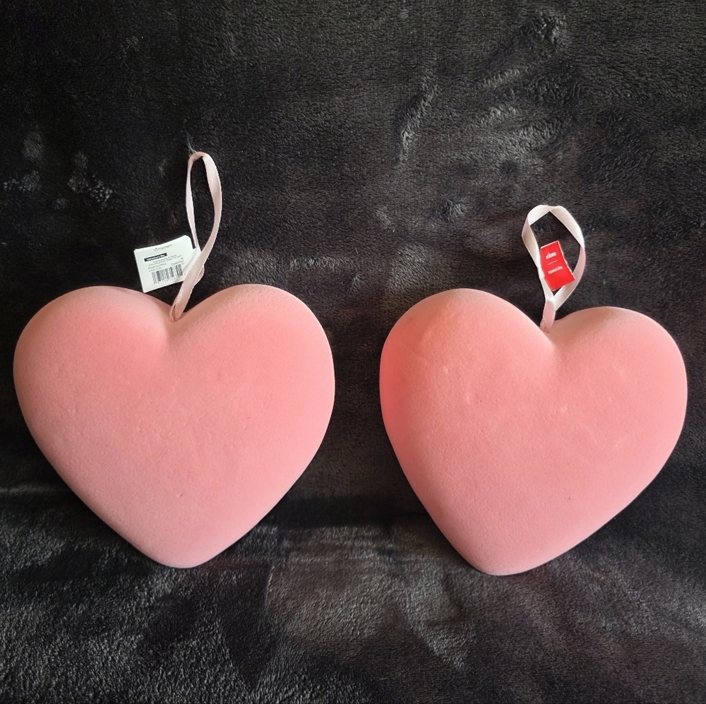 New pink Flocked Hanging Heart lot of 2, Valentine's Day indoor decor,  6' tall